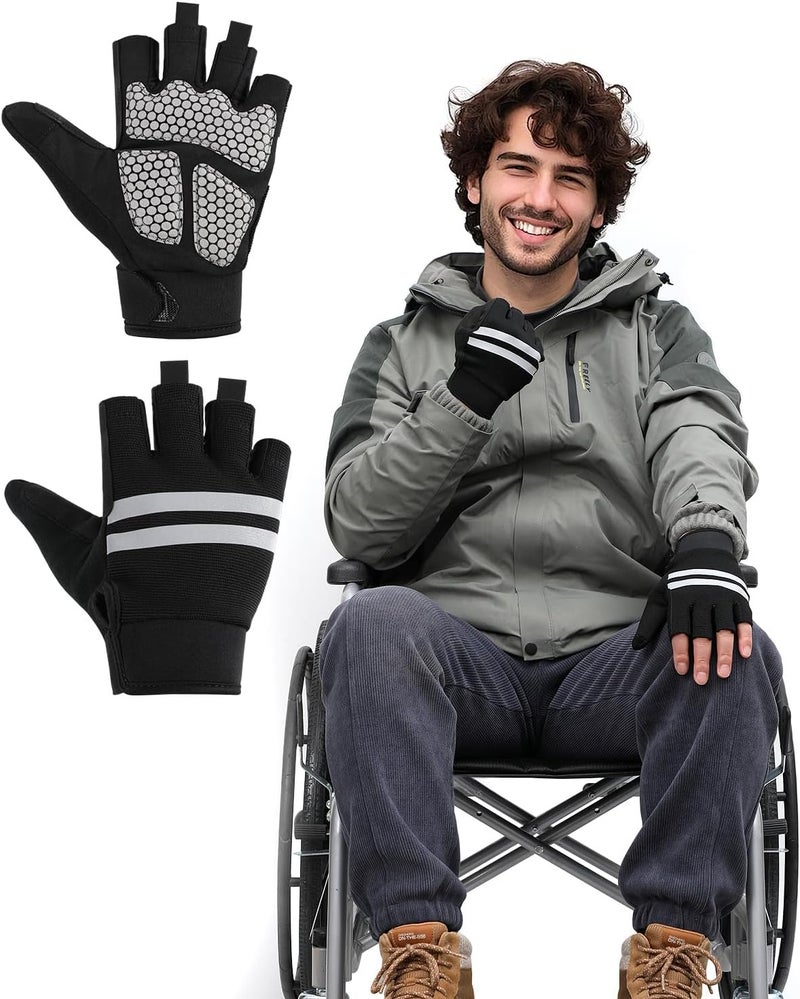 HZBEGX Wheelchair Gloves Half-Finger with Anti-Blister Padding & Shock Absorption for Men Women - Image 1